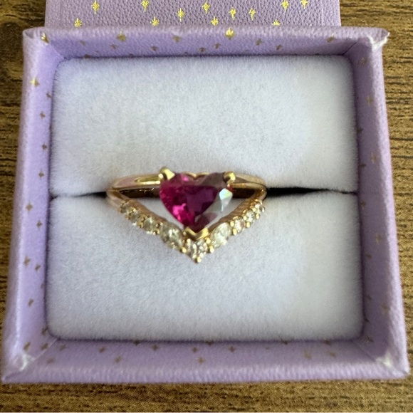 Custom Design RUBY HEART/DIAMONDS 14K YELLOW GOLD RING SIZE 6- APPRAISED @ $3300 - Picture 3 of 8